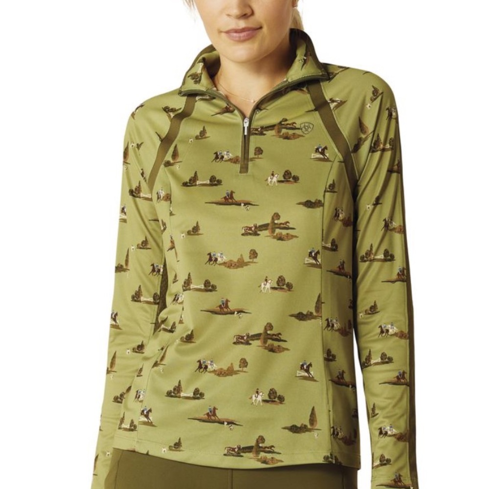 Ariat Green Quarter-Zip Pullover with Cross Country Equestrian Print